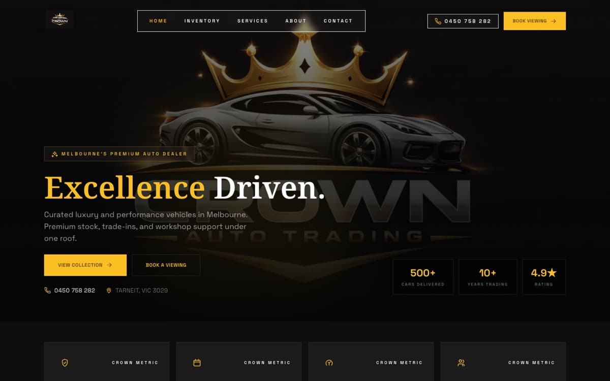 Screenshot of the Crown Auto Trading website