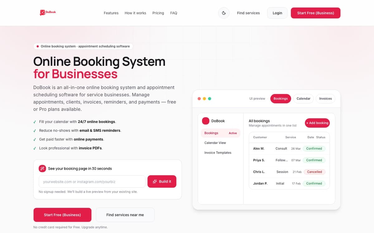 Screenshot of the DoBook website