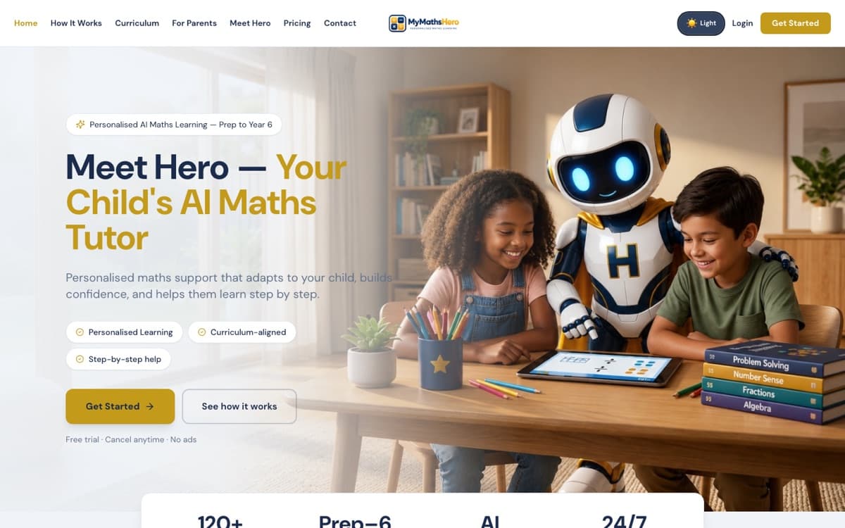 Screenshot of the MyMathsHero website