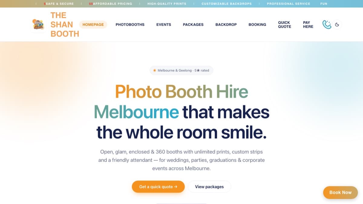 Screenshot of the The Shan Booth website